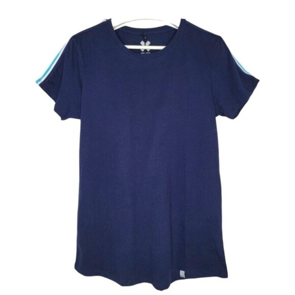 DIEZ‎ Studio Navy Tee Racing Stripes Sleeve Detail Minimalist Sporty Unisex Sz M - Picture 2 of 9